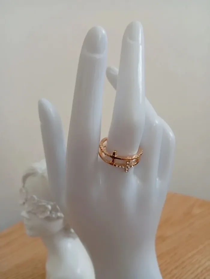 Bague 53 double croisé doré femme 1,7cm