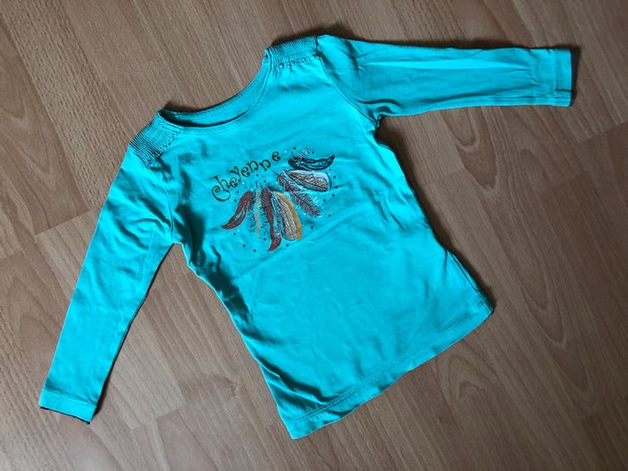 Joli T-shirt ML turquoise T. 3 ans 98 cm Orchestra TBE