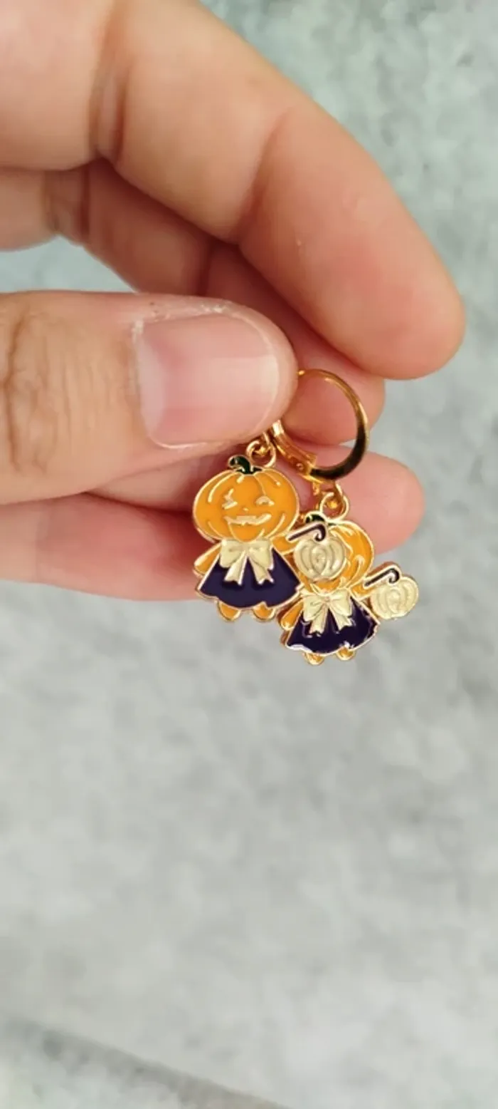 🍄 Boucles d’oreilles ▪ épouvantail Halloween style éventail - photo numéro 2