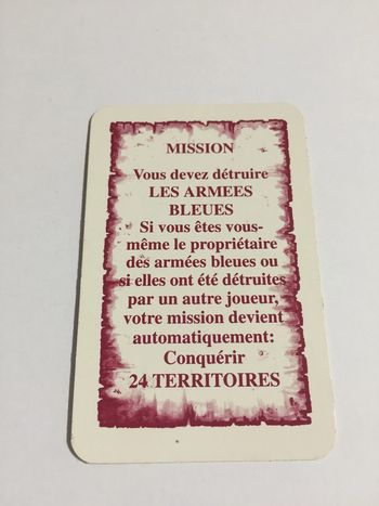 Carte mission détruire les armées bleues jeu de société Risk la conquête du monde Parker #A54