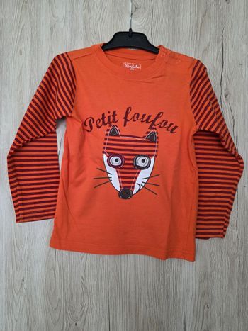 TEE-SHIRT GARÇON 👦 MANCHE LONGUE MOTIF  PETIT LOUP NEUF  3ANS Kimbaloo