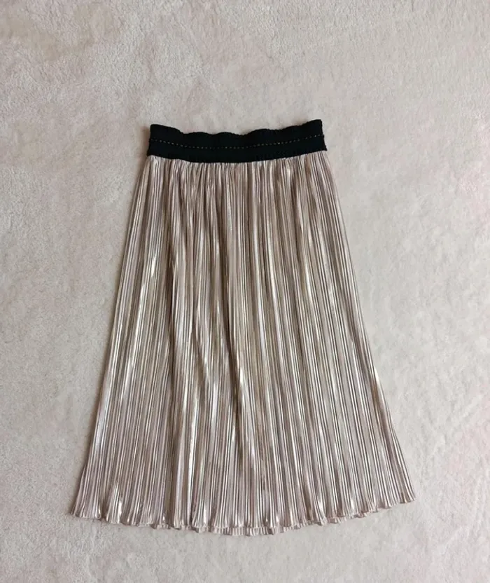 Jupe plissée Vie ta vie beige dorée taille élastique noir made in France modèle Olivia - photo numéro 4
