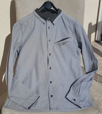 Chemise grise rayures fines manches longues Catimini 14 ans