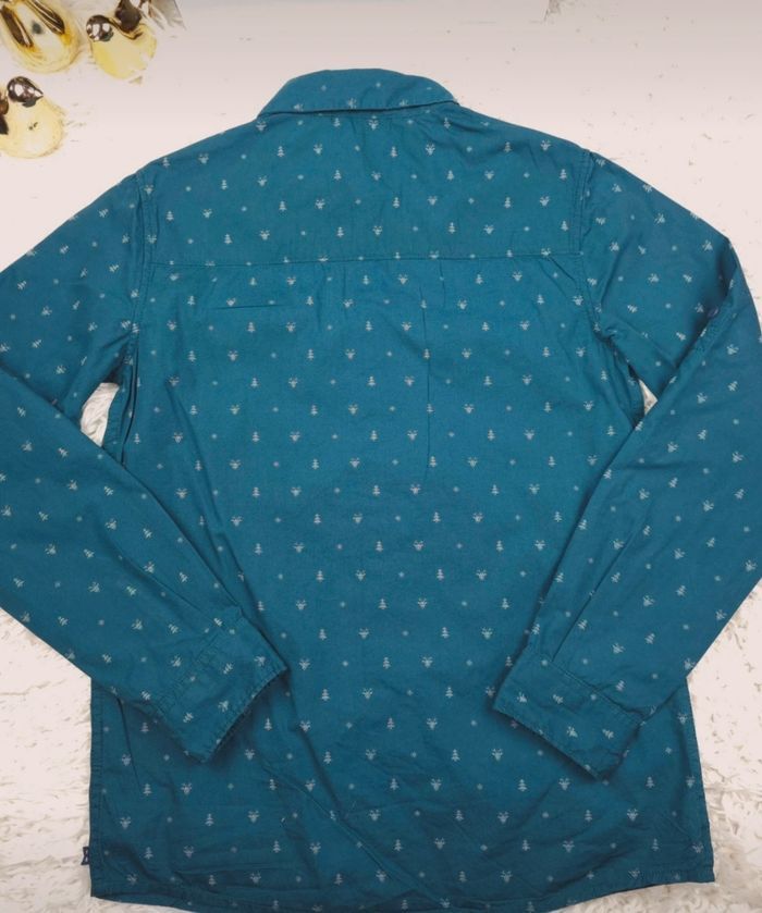 Chemise de Noël manches longues vert canardet blanc avec son nœud de papillon Garçon taille 10 ans marque Okaidi 🎸 - photo numéro 8