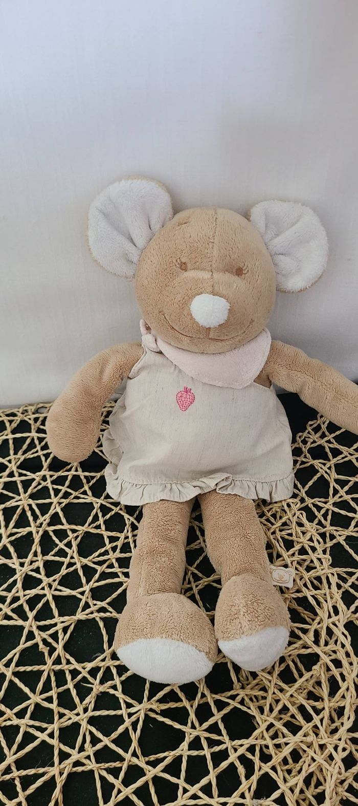Doudou souris beige robe gris foulard rose NOUKIE'S - photo numéro 3