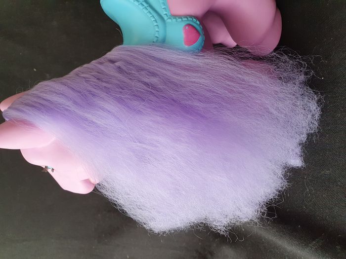 Grand poney à coiffer violet et rose avec selle bleue H 27 cm - photo numéro 5