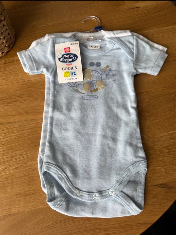 Lot de 2 bodies manches courtes garçon 3 mois