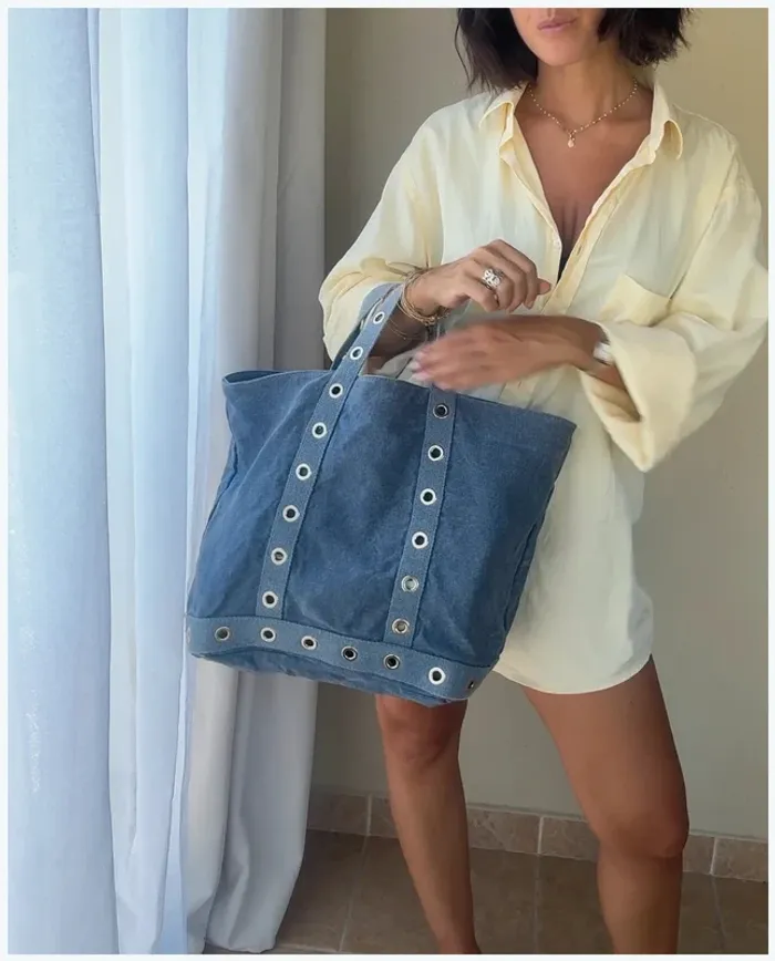 Sac Vanessa Bruno en lin bleu jeans très bon état - photo numéro 2