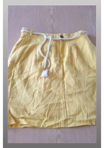 Jupe femme Cache Cache lin et viscose jaune avec ceinture blanche style cordelette T36