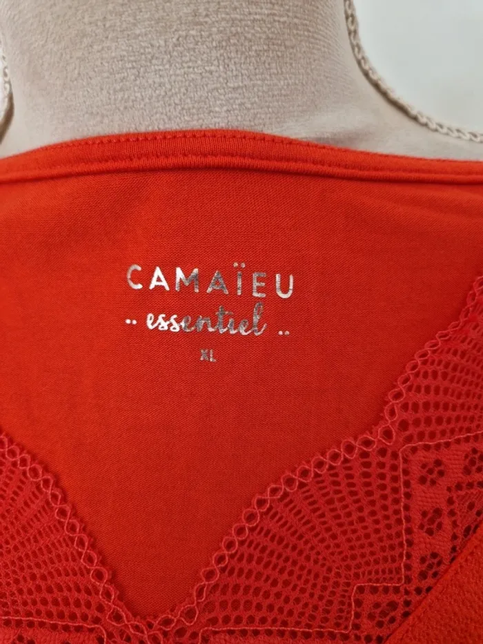 Tee-shirt dentelle camaïeu corail orangé taille xl - photo numéro 5
