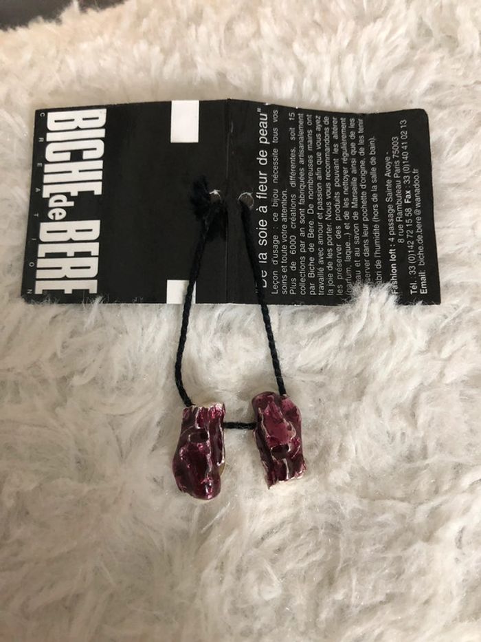 Boucles d’oreilles de créateur biche de bere « cassis » à clips NEUVES - photo numéro 2