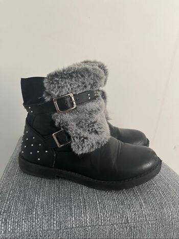 Bottines Toile NOIR Fille motif Fausse fourrure Fermeture éclair