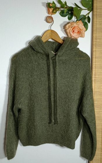 Pull tendance a capuche kaki / kid mohair taille L