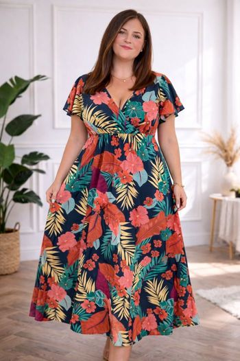 Robe longue nuit tropicale exotique marine et multicolore Femme taille 54 marque Asos 💍