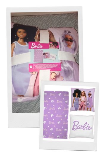 Ensemble plaid et coussin Barbie mattel