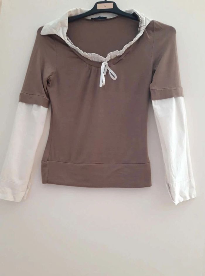 Haut marron/blanc - photo numéro 3