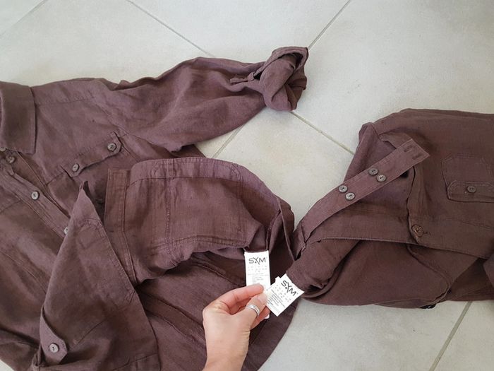 Ensemble 2 pièces SYM 100% lin  marron manches relevables - photo numéro 5