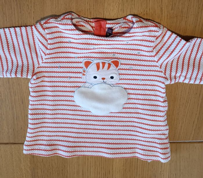 Pull en maille Sergent Major marinière orange chat 9 mois fille - photo numéro 3