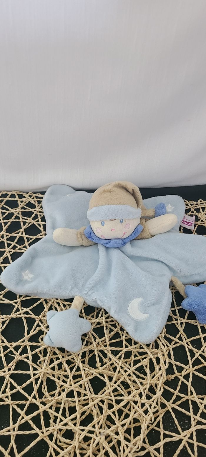 Doudou plat étoile lutin bleu beige lune étoile POMMETTE - photo numéro 4