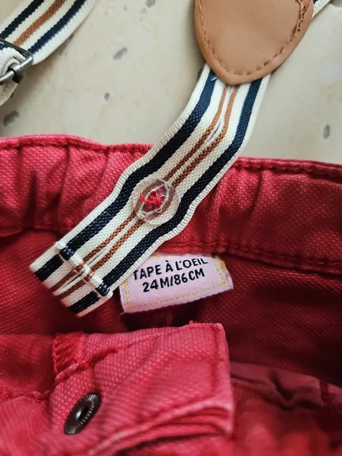Pantalon rouge à bretelles - Tape à l'œil - 24 mois/86 cm - photo numéro 2