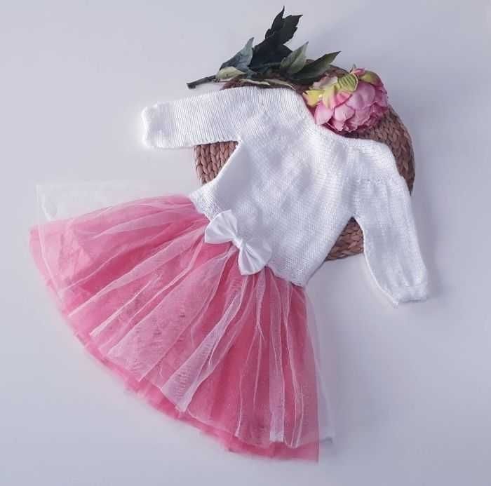 Vêtement ensemble robe fleurie tricot fait main bébé fille 18 mois