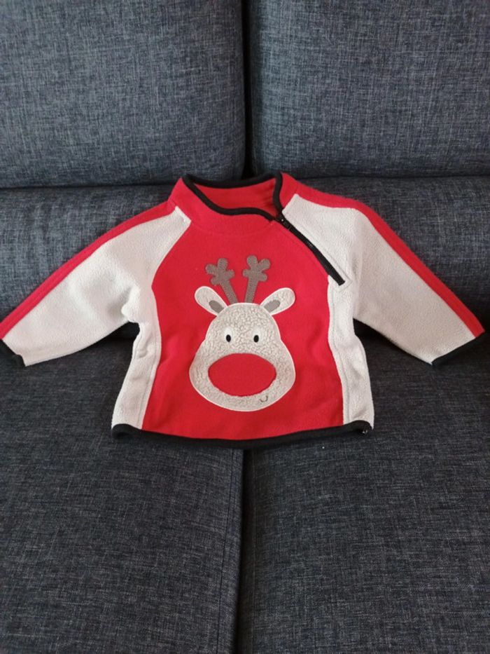 Pull polaire 18 mois motif renne.