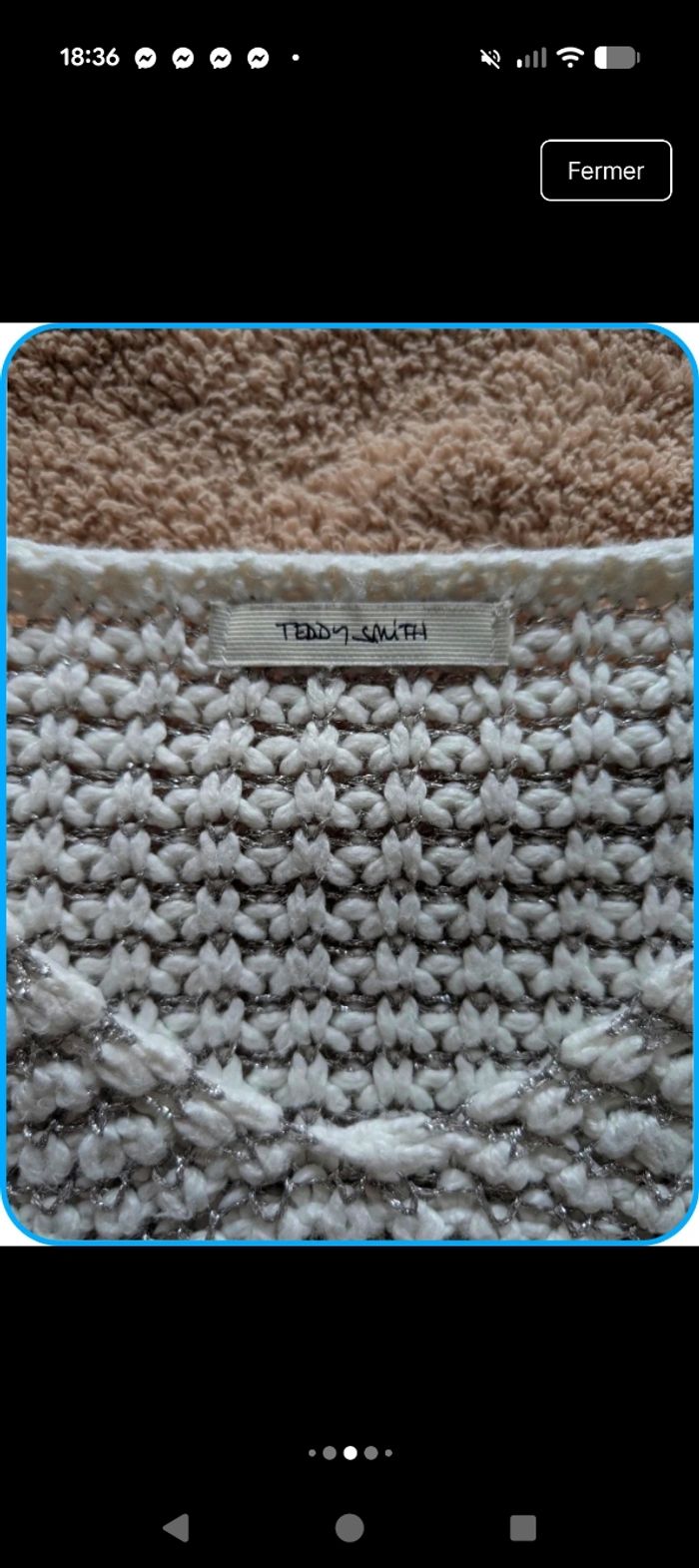 Pull Teddy Smith blanc & argenté - Taille 12 ans - État impeccable - photo numéro 4