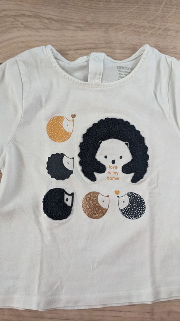 Tee-shirt manches longues Blanc Hérisson Obaïbi 12 Mois - photo numéro 3