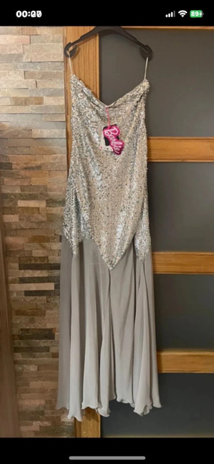 Sublime, robe bustier Zara édition limitée, Barbie, paillettes et sequins argenté, taille XL - photo numéro 2