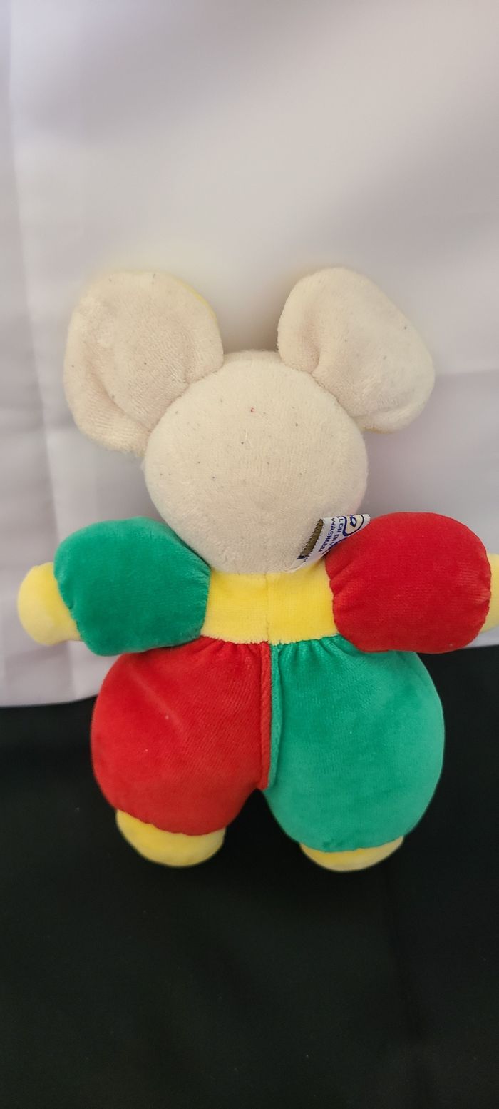 Doudou Peluche Souris Rouge Vert Jaune Grelot Ajena Ancien Vintage - photo numéro 4