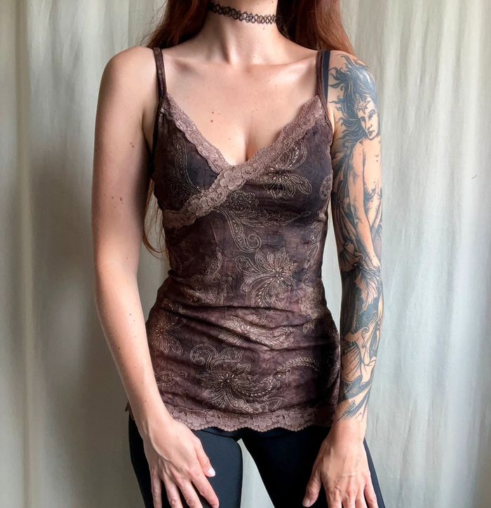 Débardeur mesh dentelle pailleté tie dye Fairygrunge Witchy vintage 90s - Taille S - photo numéro 3