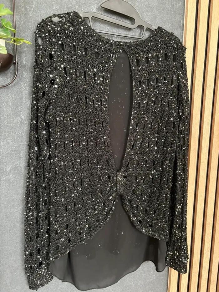 Haut noir sequin Mim ajouré - photo numéro 4