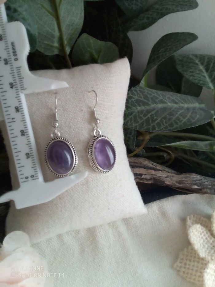 Boucles d'oreilles bohèmes pierres améthyste - photo numéro 2