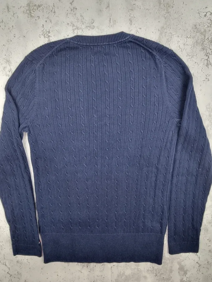 Pull col V torsadé Tommy Hilfiger bleu marine – Taille XL Femme (mesures en photos) - photo numéro 4