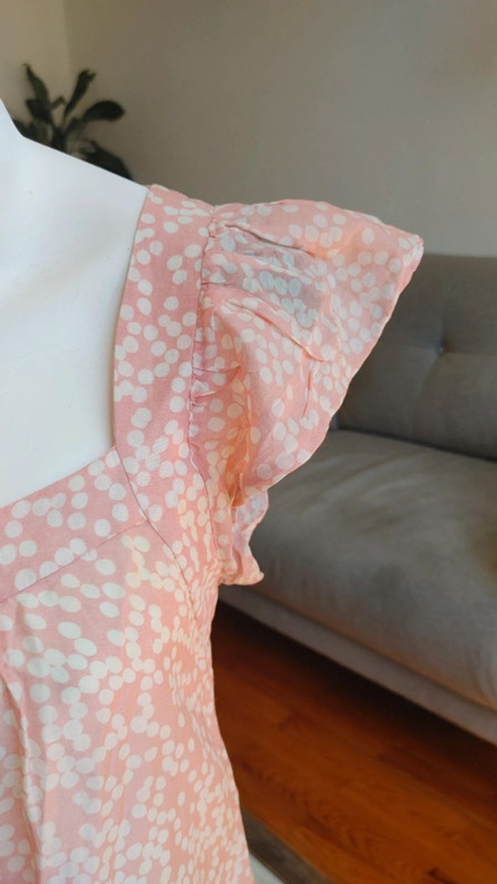 Haut léger en coton manche volant décolleté rose à pois blanc - photo numéro 7