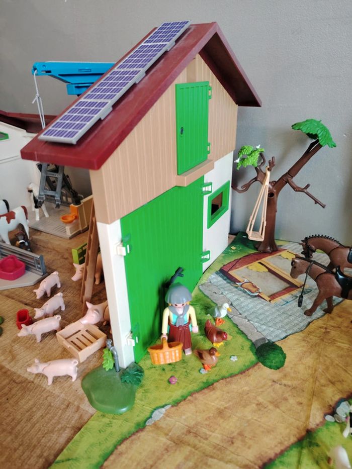 Lot playmobil grande ferme silo country + grange + remorque + tapis - photo numéro 6