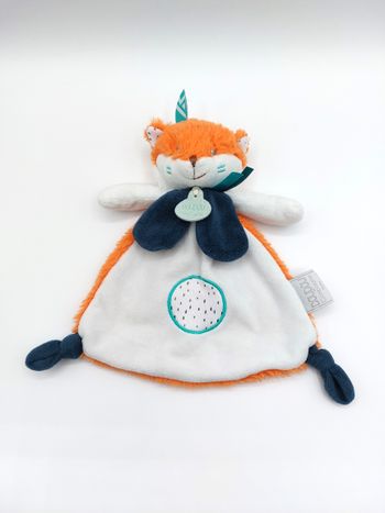 Doudou plat renard Tiwipi orange blanc Doudou et Compagnie rond plumes