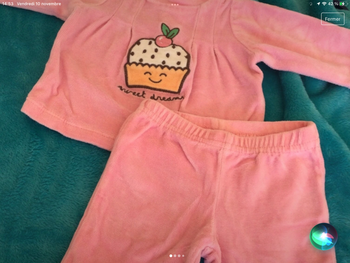 ensemble pyjama 2 pièces taille 0 naissance tbe pressions sur la hauteur du dos