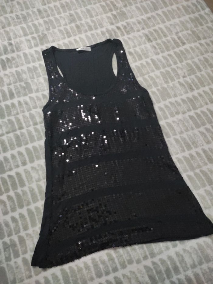 Débardeur noir paillettes cache cache taille 38 - photo numéro 2