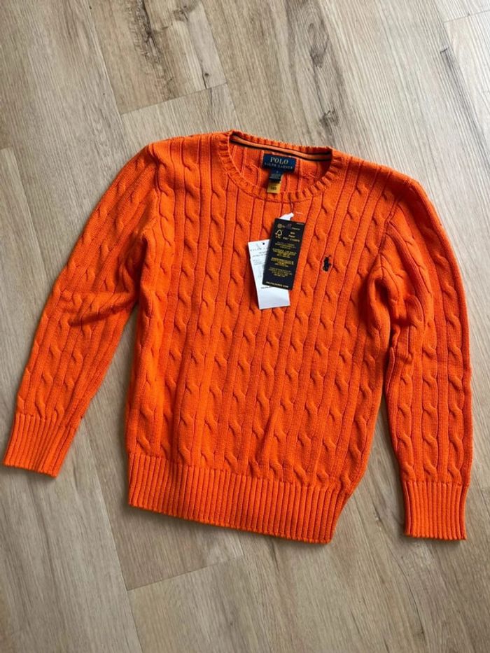 Pull Torsadé  Ralph Lauren Orange 7ans