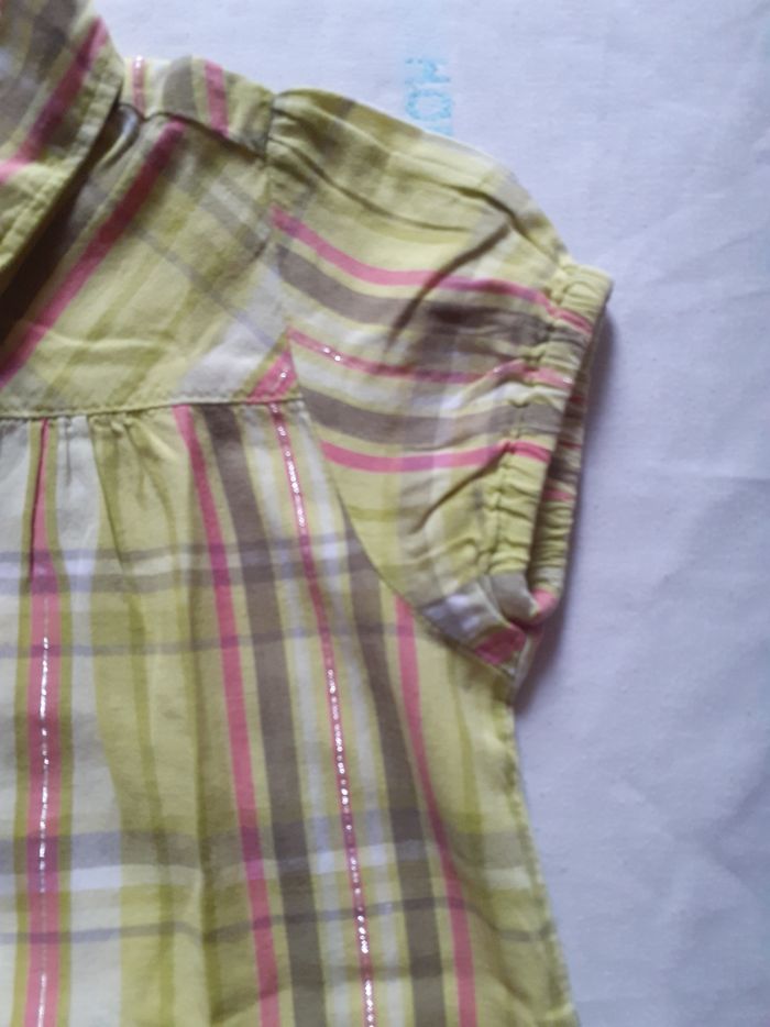 Chemise manches courtes à carreaux pistache, rose, kaki et blancs avec fines lignes argentées - photo numéro 2