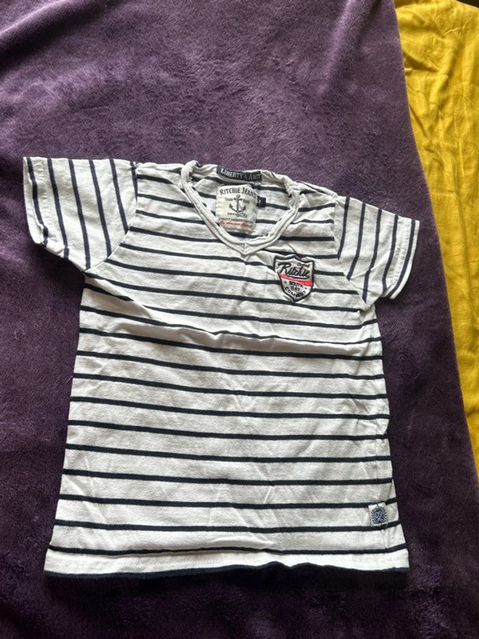 T-shirt en coton Ritchie Jeans rayé marine et blanc taille 3ans.