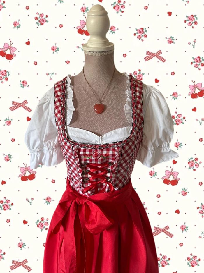 🍒Jolie robe traditionnelle autrichienne cottagecore dirndl red gingham austrian dress🍒 - photo numéro 2