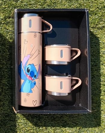Coffret gourde isotherme Stitch en acier inoxydable + 3 tasses