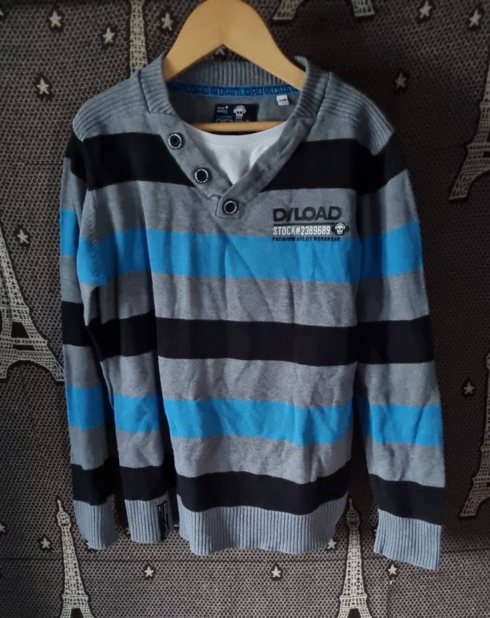 Pull col V à rayures 9-10ans