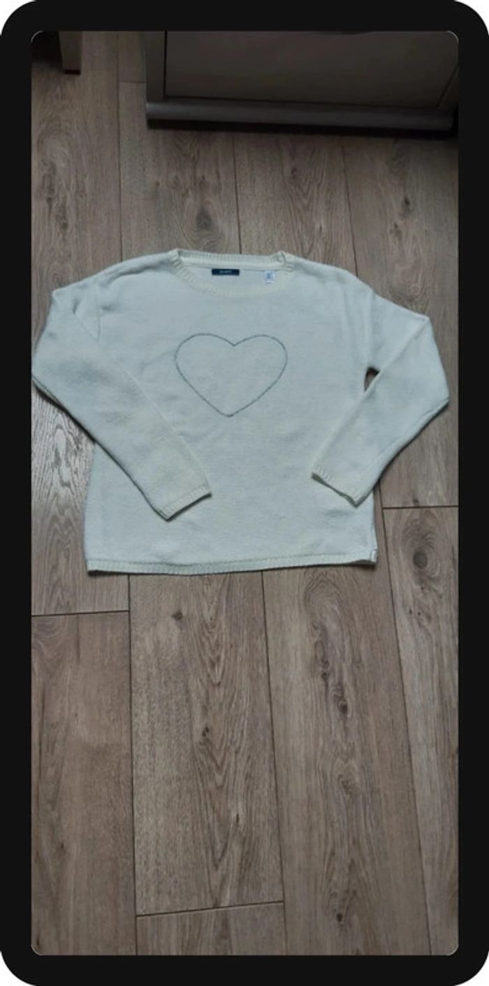 Pull okaidi blanc cœur argenté 10 ans neuf jamais porté