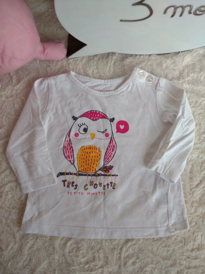 Ensemble (tee shirt manches longues+legging côtelé) Fille 3 mois Chouette Minette Gémo - photo numéro 3