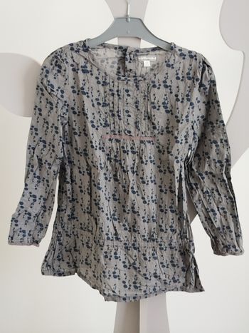Blouse manches longues grise à motifs bleu marine Vertbaudet taille 8 ans