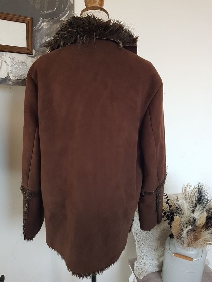Manteau femme marron façon nubuck Polarskin T40/42, 65cm aux aisselles, 69cm de haut. - photo numéro 3