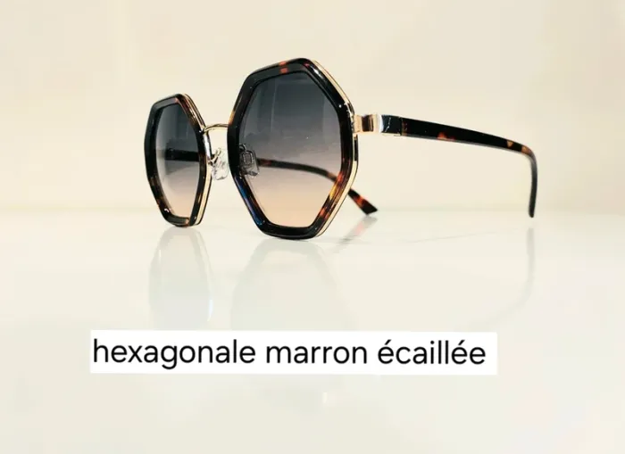 Lunette de soleil mixte hexagonale marron léopard verres dégradés uvprotection catégorie 2